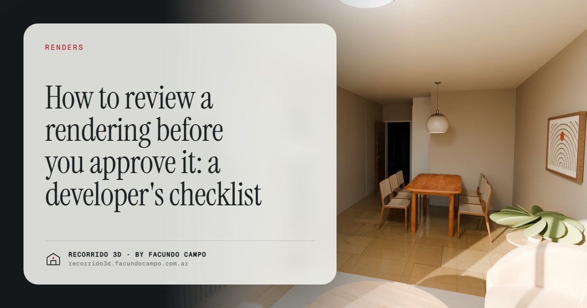 How to review a rendering before you approve it: a developer's checklist · Recorrido 3D
