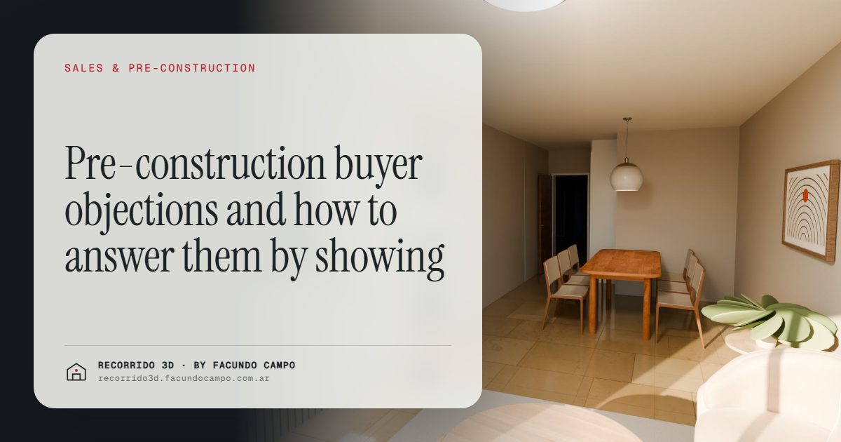 Pre-construction buyer objections and how to answer them by showing · Recorrido 3D