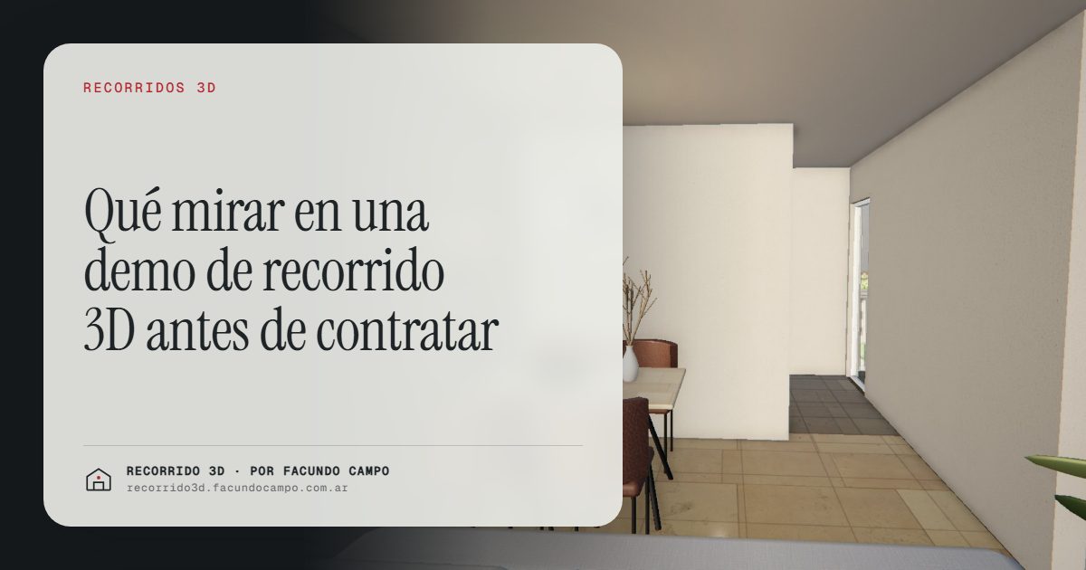 Qué mirar en una demo de recorrido 3D antes de contratar · Recorrido 3D