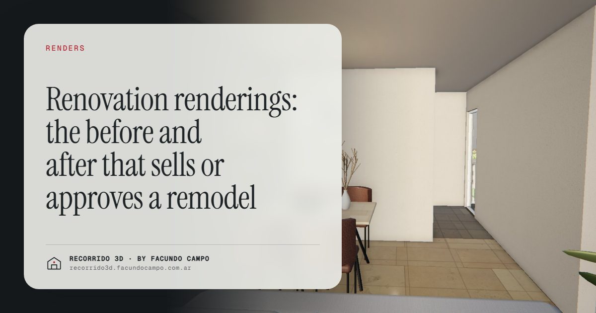 Renovation renderings: the before and after that sells or approves a remodel · Recorrido 3D