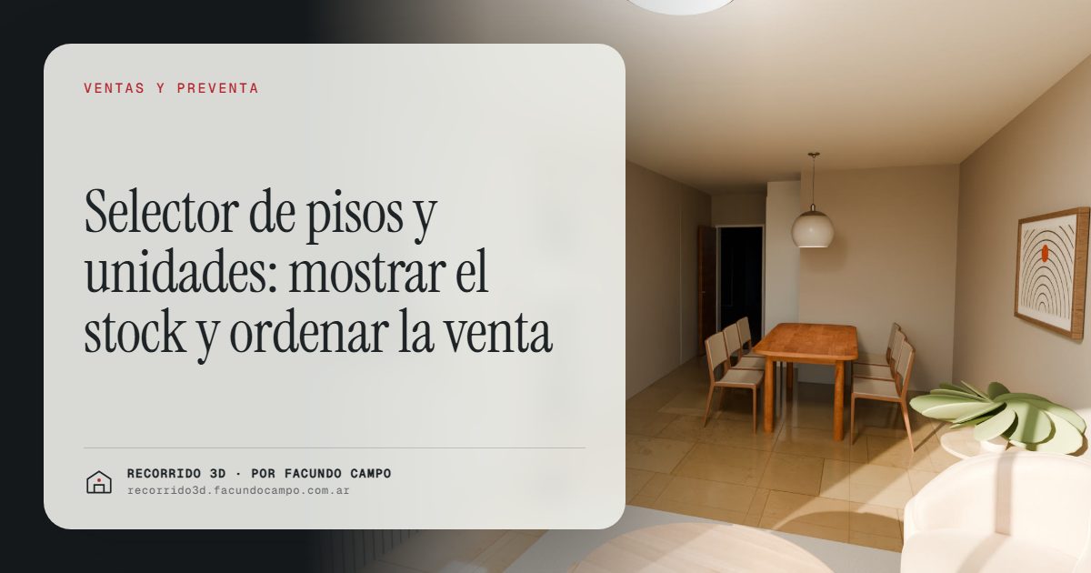 Selector de pisos y unidades: mostrar el stock y ordenar la venta · Recorrido 3D
