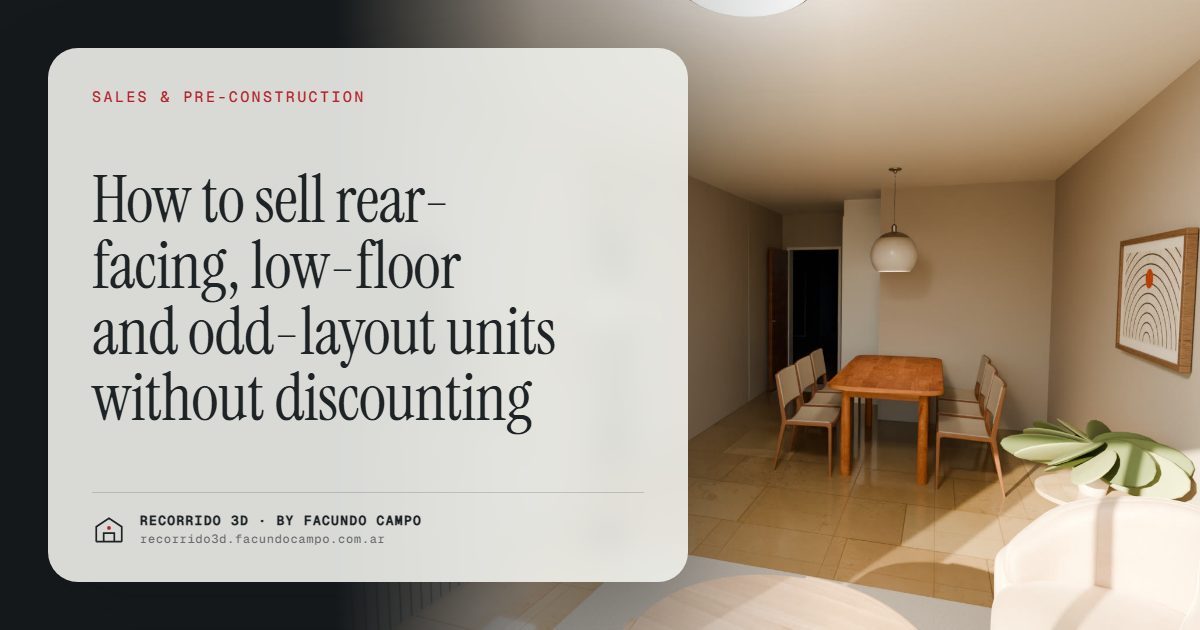 How to sell rear-facing, low-floor and odd-layout units without discounting · Recorrido 3D