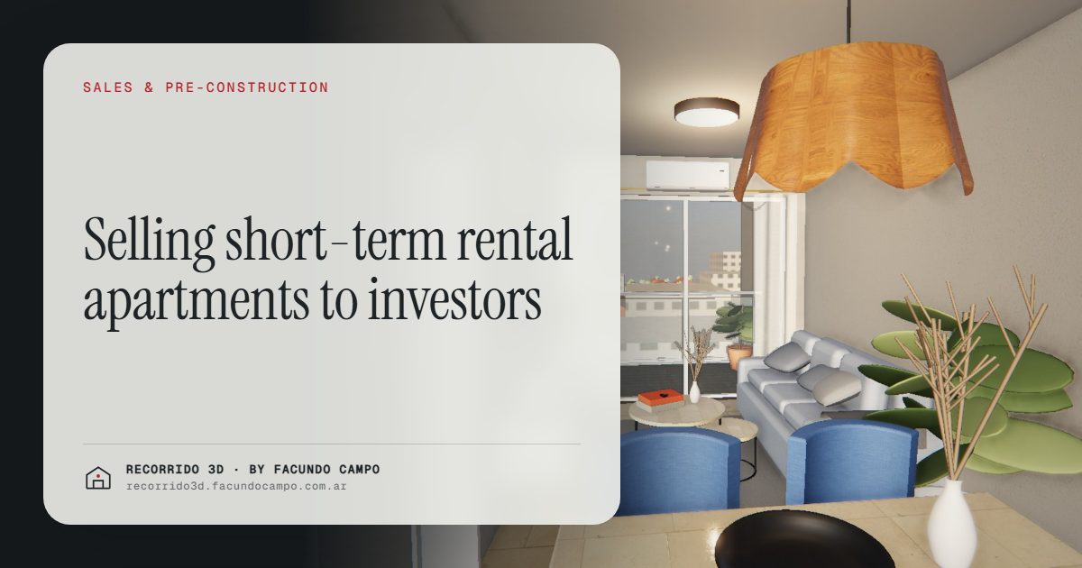 Selling short-term rental apartments to investors · Recorrido 3D