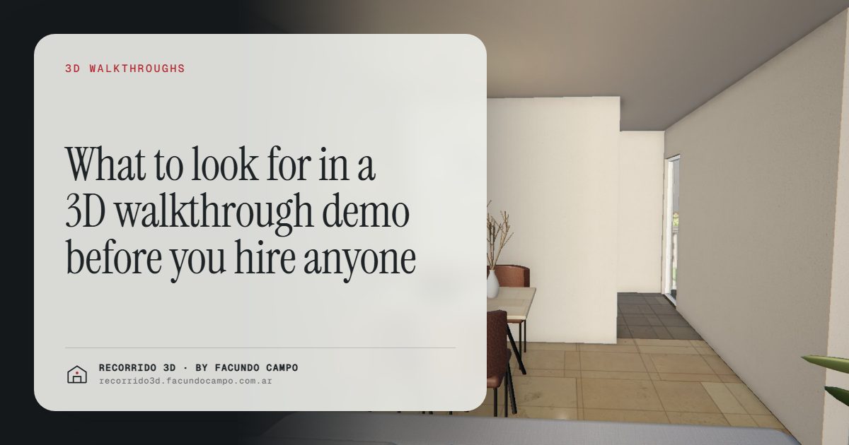 What to look for in a 3D walkthrough demo before you hire anyone · Recorrido 3D