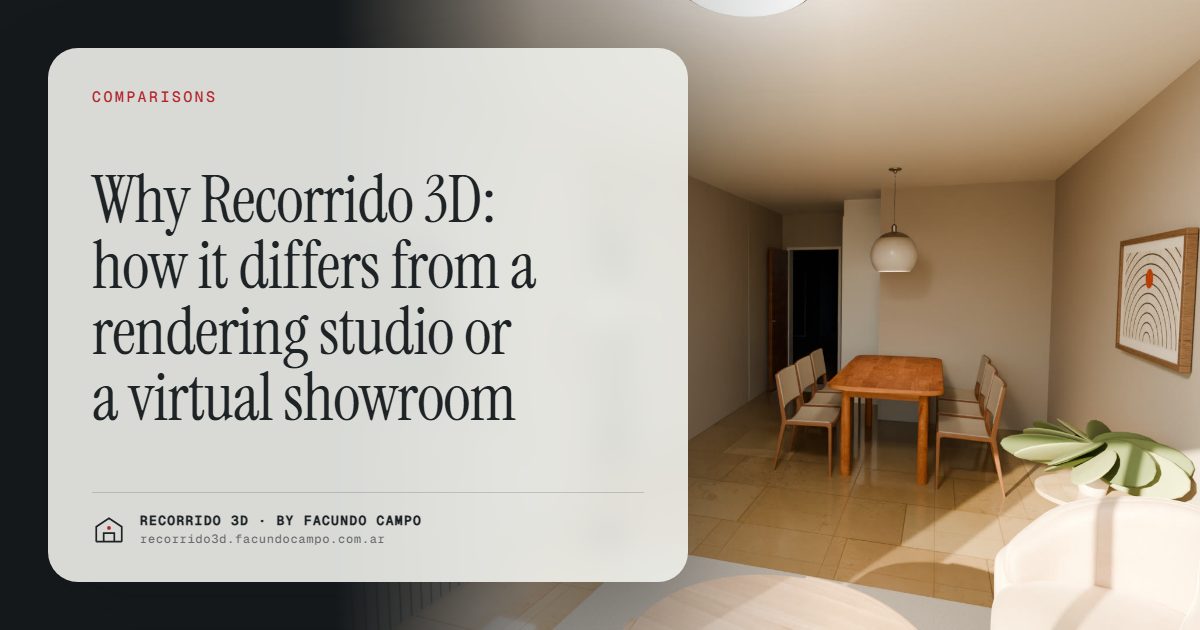 Why Recorrido 3D: how it differs from a rendering studio or a virtual showroom · Recorrido 3D